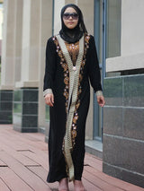 Schwarze muslimische Abaya für Damen | Pailletten-Kaftan und elegantes Spleiß-Maxikleid