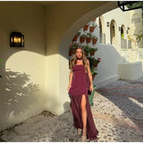 Women’s Elegant Ribbon Halter Party Dress – Sexy Square Collar Patchwork Dress