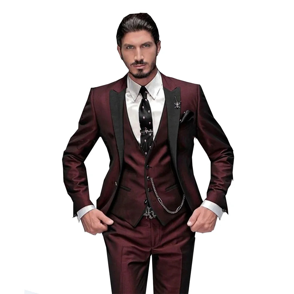 Men's 3-Piece Slim Fit Suit – Gentle-Man Wedding Tuxedo, Notch Lapel Groom Terno Set