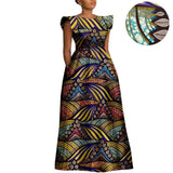 The "Heritage Queen" Floor-Length Gown: Bold Ankara Wax Cotton Dress with Short Sleeves