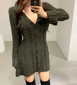 Women’s Cable Knit Sweater Dress – Long Sleeve Button Down Mini Dress