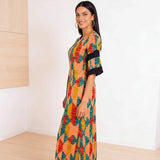 Half Sleeve Women African Dashiki Print Bodycon Maxi Dress