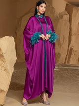 Atemberaubende violette 2-teilige Abaya mit fließendem Cardigan und passendem inneren Maxi
