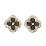 18K Gold Plated Flower Stud Earrings - Sparkling CZ Inlaid Multi-Color 4-Leaf Clover Earrings