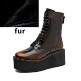 Damen-Stiefeletten aus echtem Leder – Kurzschaftstiefel mit Plateauabsatz