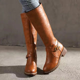 Women’s Punk Buckle Platform Knee-High Side-Zip Riding Boots