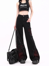 Damen Harajuku Y2K Baggy Jeans | Ästhetische Jeanshose mit Schmetterlings-Print