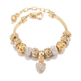 Crystal Heart Charm Bracelet for Women – Gold Tone Snake Chain Bracelet