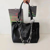 Women’s Large Gothic Black Tote Bag – Y2K Grunge Chain Shoulder Bag