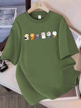 Colorful Cat Paw Cotton T-Shirt | Women's Cute Animal Print Tee