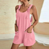 Damen Sommer-Overall – Lockerer ärmelloser Jumpsuit mit Bindeträgern