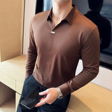 Herren hochelastisches V-Ausschnitt-POLO-Shirt – Nahtloses Langarm-T-Shirt ohne Spuren