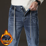 Warm Winter Fleece-Lined Jeans | Men's Slim Straight Light Blue Denim