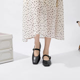 Women’s Genuine Leather Mary Jane Shoes – Square Toe Ballet Flats