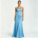 Women’s Solid Square Neck Pleated Sling Dress