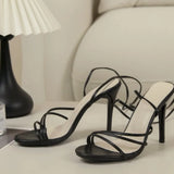 Damen Sexy Stiletto High Heels – Runde Zehen Crisscross Riemchensandalen