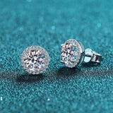 S925 Sterling Silver Moissanite Stud Earrings for Women – 18K White Gold Plated Lab Created Diamond Earrings