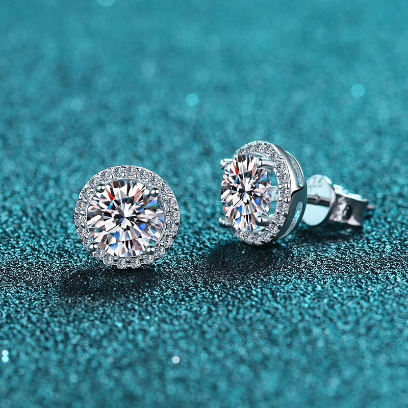 S925 Sterling-Silber Moissanit Ohrstecker für Frauen – 18K Weißgold plattierte Labor-Zucht-Diamant-Ohrringe