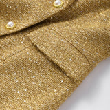 Women's Golden Sequin Blazer - Elegant V-Neck Double Breasted Evening Jacket, Slim Fit Formal Party Outerwear