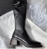Women Vintage Knee-High Block Heel Boots with Side Zipper