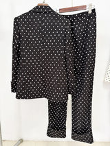 Black & White Polka Dot Suit for Women | Bow Decorated Blazer & Tailored Pants Set