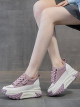 Women’s 7cm Leather Platform Wedge Sneakers – 3 Inch Chunky Heel Shoes