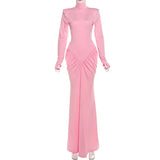 Sexy rückenfreies Rollkragen-Maxikleid – Damen Abendkleid Langarm Party