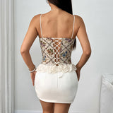 The "Lumière" French Vintage Camisole | Jacquard Floral Lace Patchwork Top