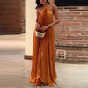 Women's Elegant Pleated Halter Evening Dress – Sexy Hollow-Out Backless Party Gown