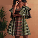 African Off-Shoulder Mini Dress High-Waist Ankara Party Dress For Women