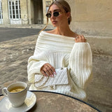 Women’s Off-Shoulder Knit Sweater – Brown Retro Loose Casual Pullover
