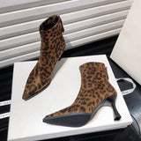 Leopardenmuster Damen-Stiefeletten – Modische Elegante Tanzparty High Heel Stiefeletten