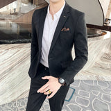 2-Piece Men’s High-End Suit Set – Solid Color & Plaid Slim Fit Blazer and Pants