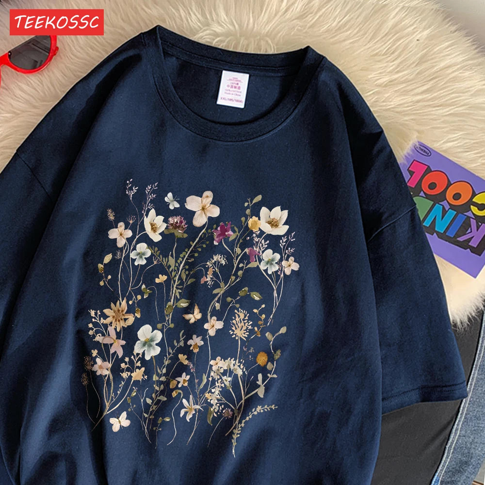 Wunderschöne Blumenranken Baumwoll-T-Shirt – Damen-T-Shirt mit Blumengrafik