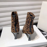 Leopardenmuster Damen-Stiefeletten – Modische Elegante Tanzparty High Heel Stiefeletten
