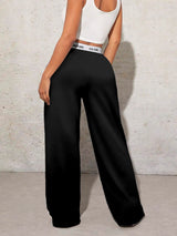 Women's Wide Leg Casual Loose Fit Webbing Detail Love Heart Printed Trousers