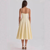 Women's Elegant Yellow Sweetheart Midi Dress