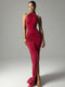 Women’s Sleeveless Halter Ruched Maxi Dress – Sexy Side Slit Bodycon Long Dress