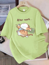 Damen-T-Shirt „Always Tired“ mit minimalistischem Schlafkatzen-Print aus 100 % Baumwolle und lockerem Schnitt