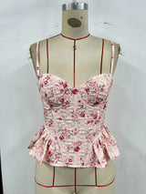 Damen Blumen-Korsett-Crop-Top | Sexy Neckholder-Tanktop zum Schnüren