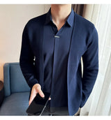 Herren Herbst Fake 2-teiliger Strick-Cardigan – nahtloser Hemdkragen, gespleißter Pullover