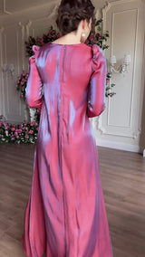 The "Rose-Lustre" Silky Abaya: Stunning Pink High-Shine Moroccan Style Kaftan with Lace-up Waist
