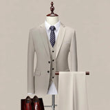 Herren 3-teiliger High-End Anzug – Slim Fit Business-Anzug unifarben