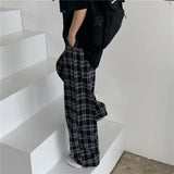 Unisex Schwarze Karierte Hose – Harajuku Hip-Hop Gerade Hose für Herren & Damen