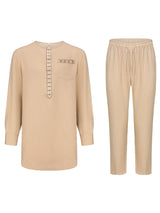 Men’s Brown African Ethnic Suit | 2-Piece Long Sleeve Embroidered Kaftan Top & Trousers