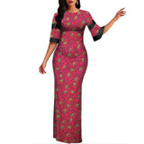 Half Sleeve Women African Dashiki Print Bodycon Maxi Dress