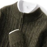 Men’s 100% Pure Cashmere Zipper Sweater – Thickened Warm High Collar Pullover