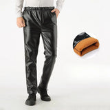 Men's Winter Gothic Black Leather Pants – Plus Fleece Lined Thick Thermal Trousers