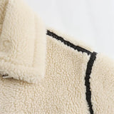 The Aspen Aviator: Beige Integrated Artificial Fur Moto Jacket – European Luxury Faux Fur Biker Coat