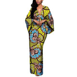 Flare Sleeve V-Neck Ankara Gown African Maxi Dress for Women